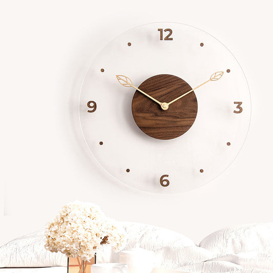 Solid Wood Acrylic Glass Home Living Room Wall Clock Decoration