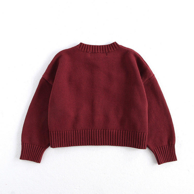 Kids' Sweater Korean Style Long Sleeve Red Coat Knitted Cardigan Top