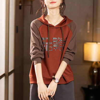 Womens Splicing Pullover Hooded Sweater