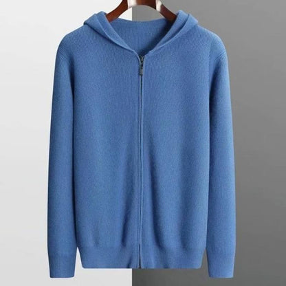 Men's Zipper Solid Color Hooded Sweater Cardigan