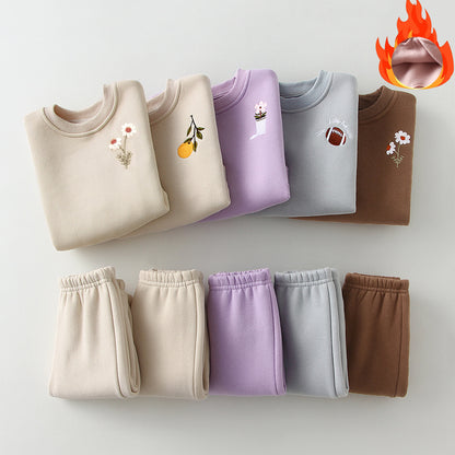 Unisex BabyClothes Set Embroidery thin Fleece