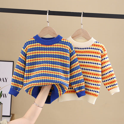 Rainbow Stripes Baby Round Neck Pullover Sweater