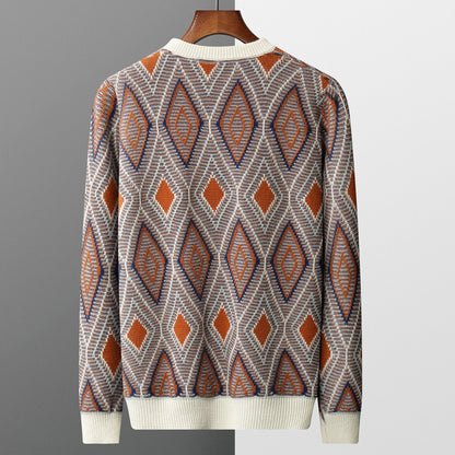 Mens Retro Rhombus Bottoming Sweater