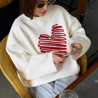 Niche Women's White Round Neck-type Long-sleeved Sweater