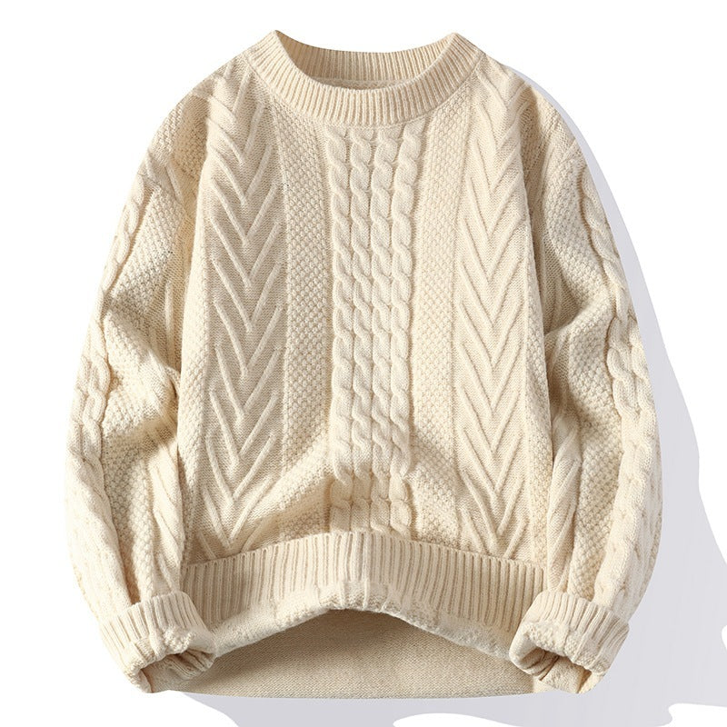 European And American Multicolor Cable-knit Sweater