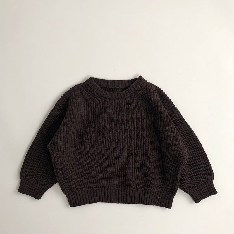 Solid Color Round Neck Children Sweater Men