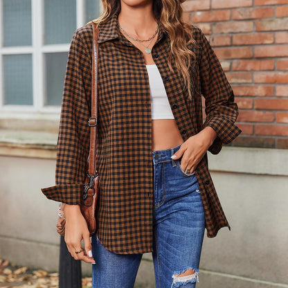 Loose Women's Long-sleeve Plaid Shirt