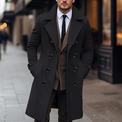 Men Woolen Coat Double Breasted Long