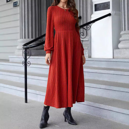 European And American Temperament Slim Solid Color Knitted Long-sleeved Dress