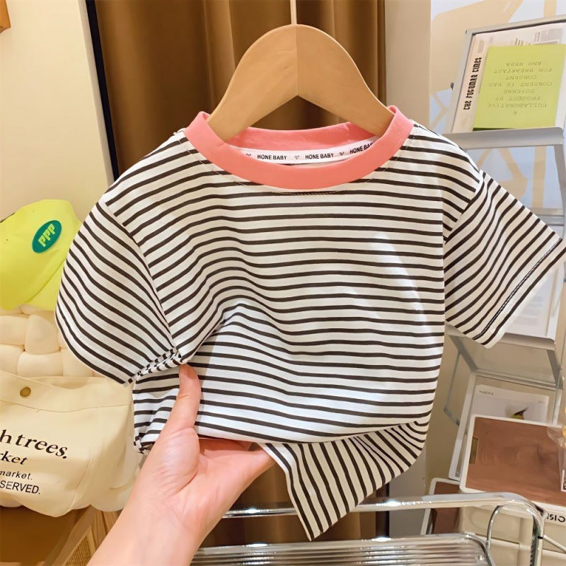 Contrast Color Striped Little Women's Baby Top