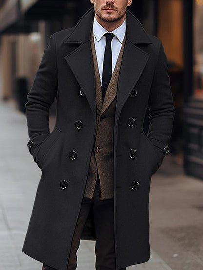 Men Woolen Coat Double Breasted Long