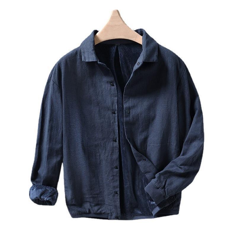 Mens Retro Casual Ramie Fleece Jacket