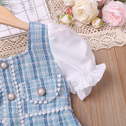 Plaid Pearl Buckle Classic Style Bubble Dress