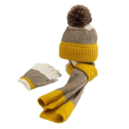 Childrens Fleece Thick Wool Hat Scarf Gloves 3-piece Set