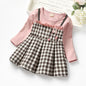 Factory Autumn Rivet Plaid Long Sleeve Children Girl Dress Girl Fake Two-piece Lace Princess Dress