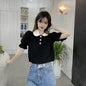 Doll Collar Puff Sleeve Sweater Women Polo Collar Retro Half-Sleeved Loose Crop Top