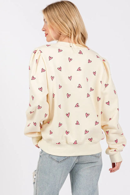 Womens SAGE FIG Heart Printed Sweatshirt