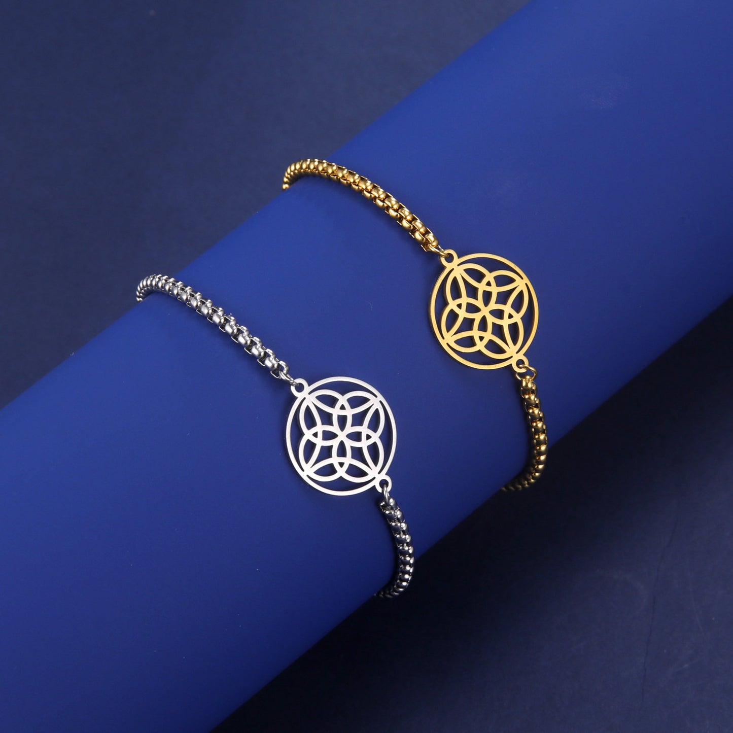 Womens 18K Gold Plating Celtic Knot Pendant Stainless Steel Bracelet