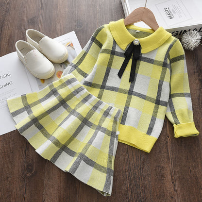 Girl Plaid Striped Knitted Skirt