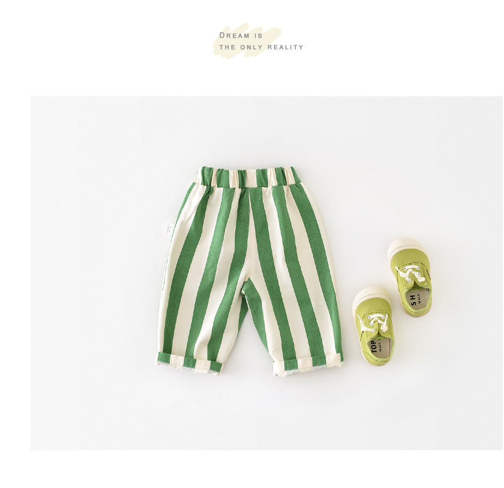 Infant Spring High Waist Color Striped Casual Trousers