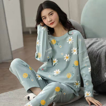 Womens Pajamas Set Cartoon Print Lounge Sets