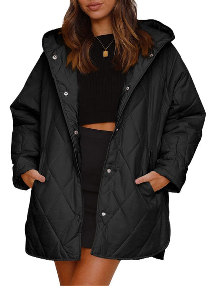 Diamond Quilted Hooded Lightweight Jacket For Women