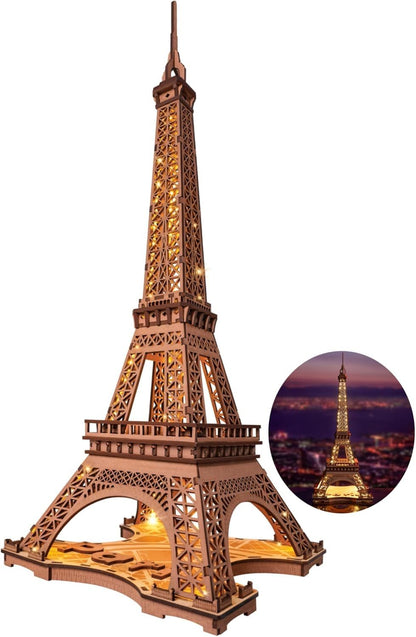 ROBOTIME Rolife Night Of The Eiffel Tower Large Wooden Puzzle With 4 Light Shows For Gift TGL01