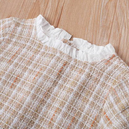 Girls Yellow Plaid Long-sleeved Dress