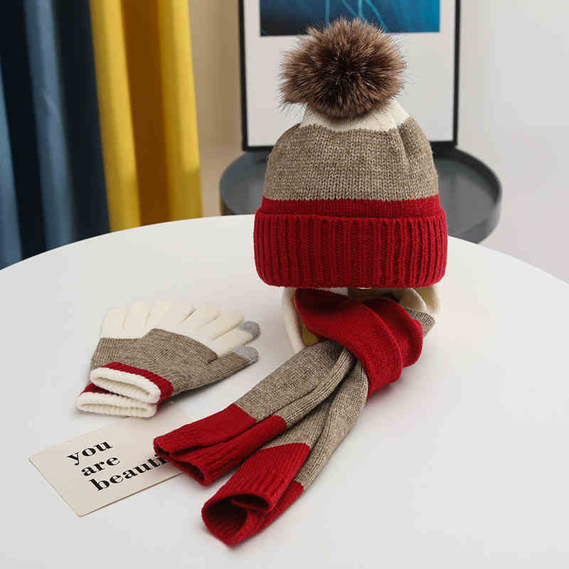 Childrens Fleece Thick Wool Hat Scarf Gloves 3-piece Set