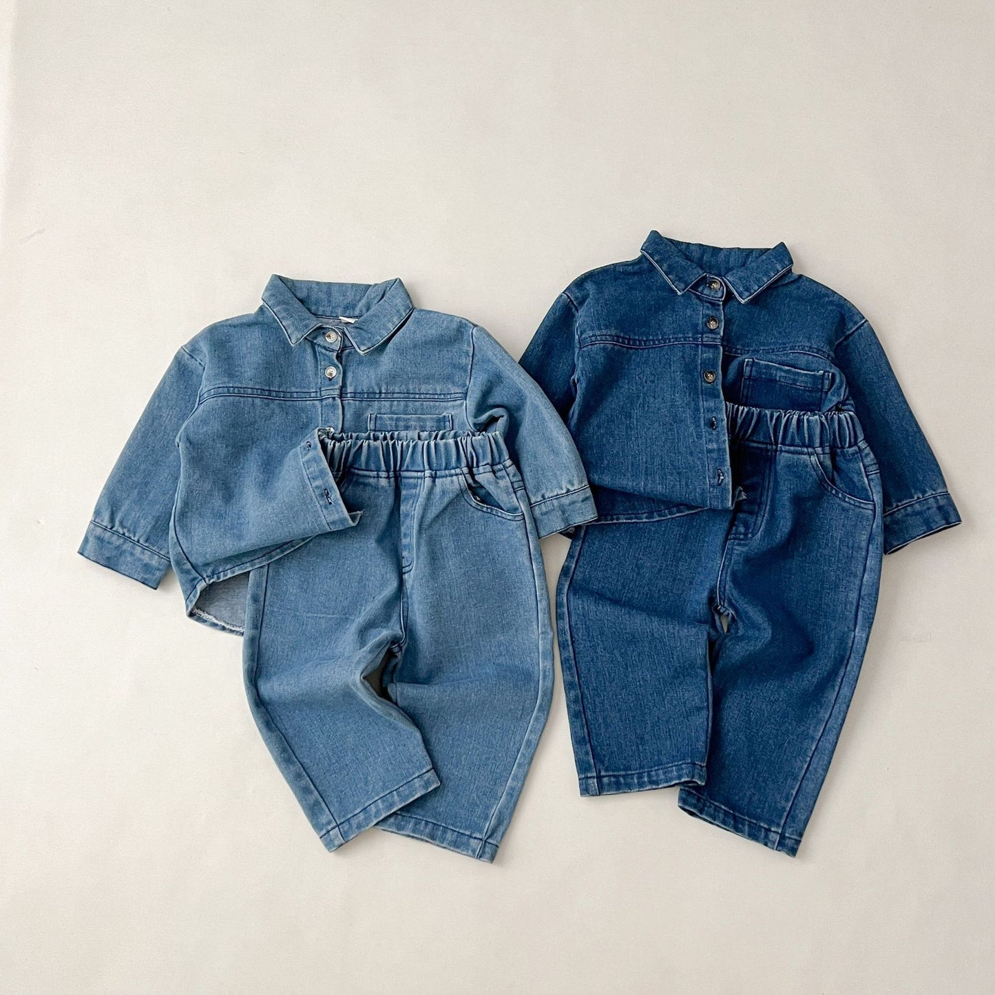 Retro Long-sleeved Shirt Denim Pants Two-piece Set