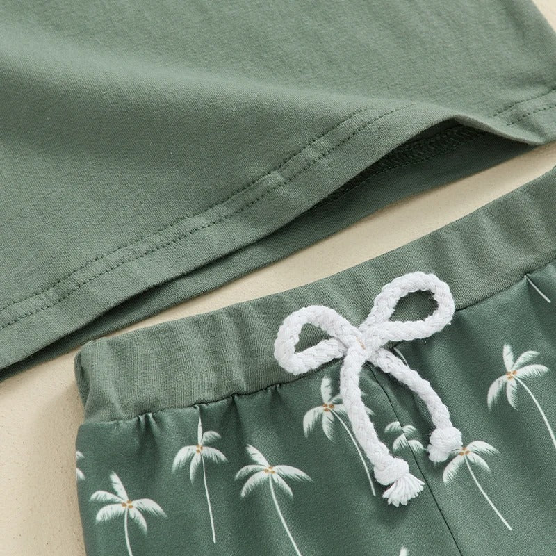 Boys' Coconut Embroidered Printed Short-sleeved Shorts