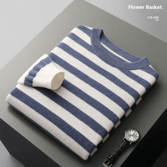 Men's Round Neck Striped Color Sweater