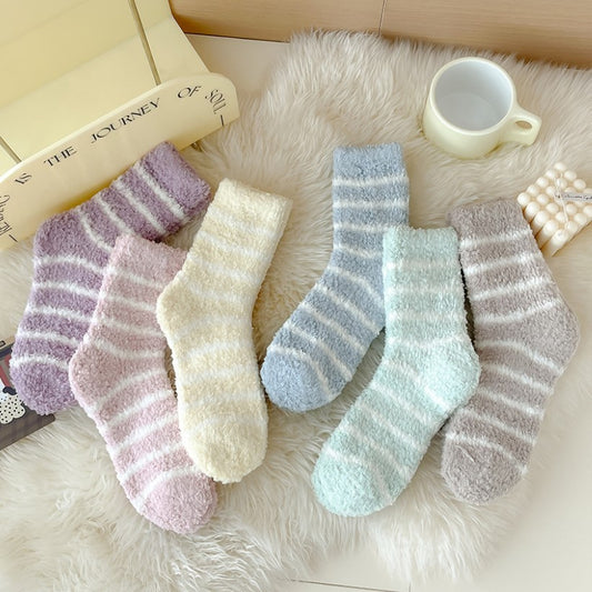 Women's Striped Socks Extra Thick No Hair Shedding Coral Fleece Socks