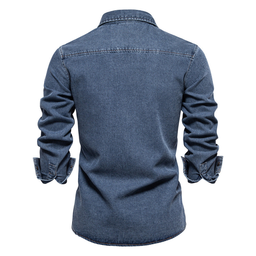 Casual Pure Color Cotton Long Sleeve Washed Shirt