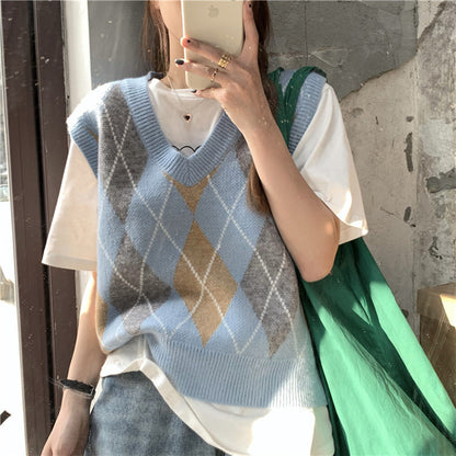 Retro V-neck Loose Stacking Japanese Sweater Top Women