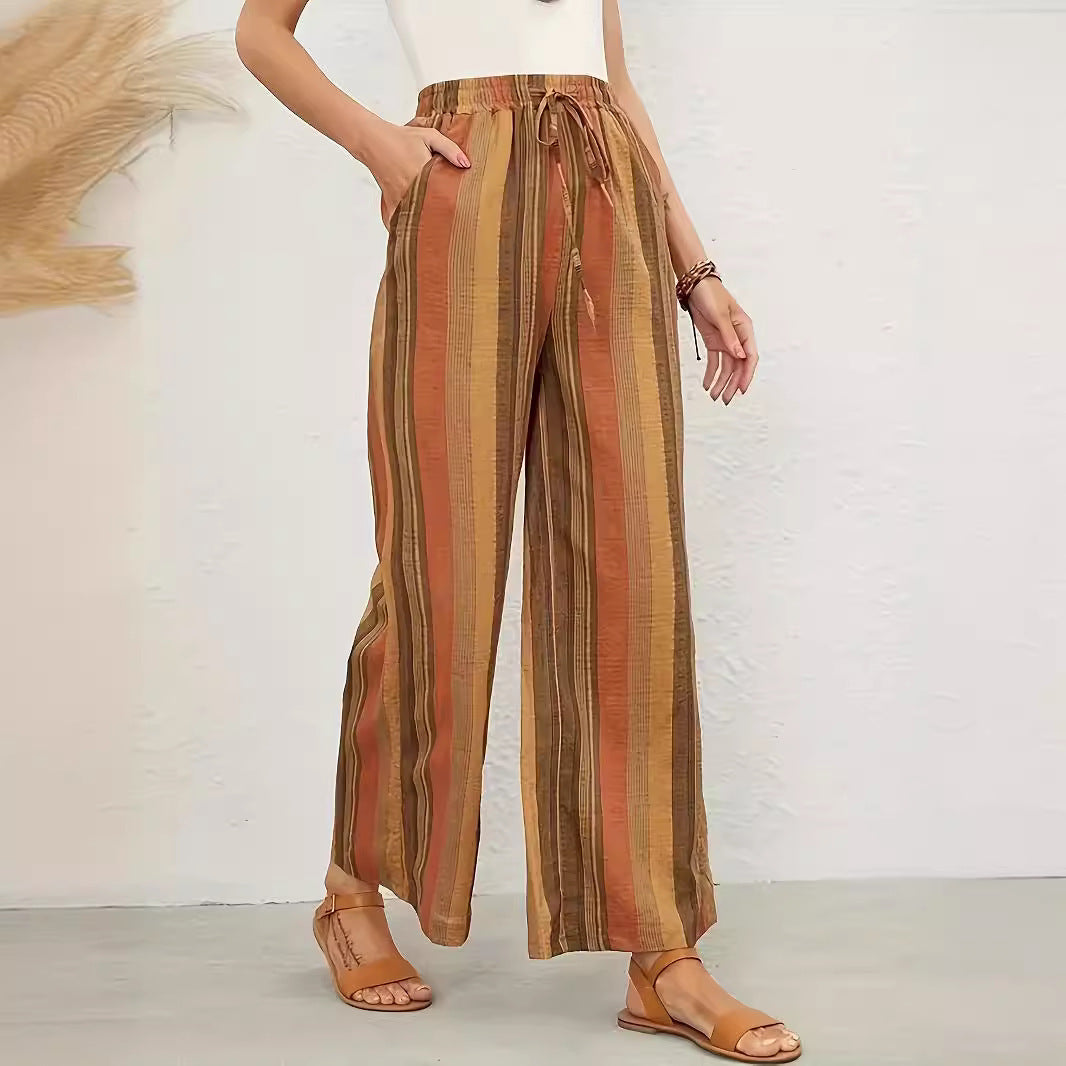 Womens Striped Loose Harem Pants Retro Artistic