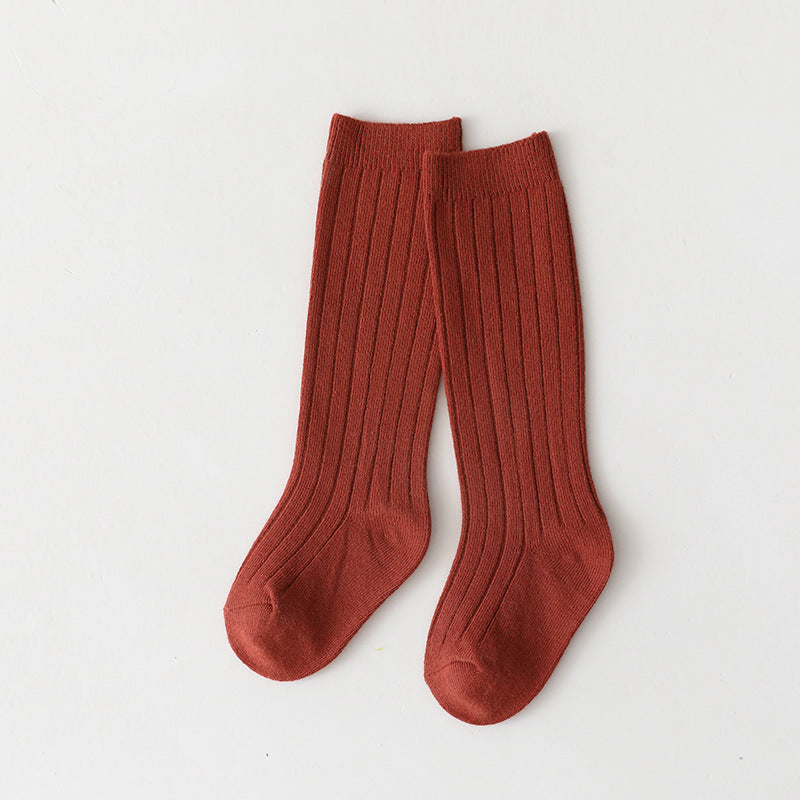 Sunken Stripe Socks Baby Plain Middle-long Stockings