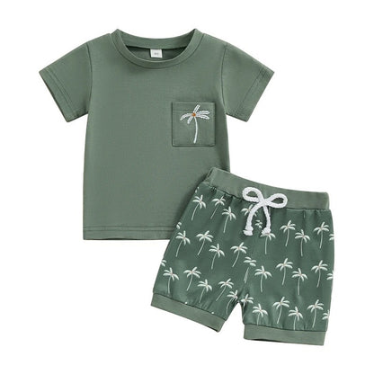 Boys' Coconut Embroidered Printed Short-sleeved Shorts