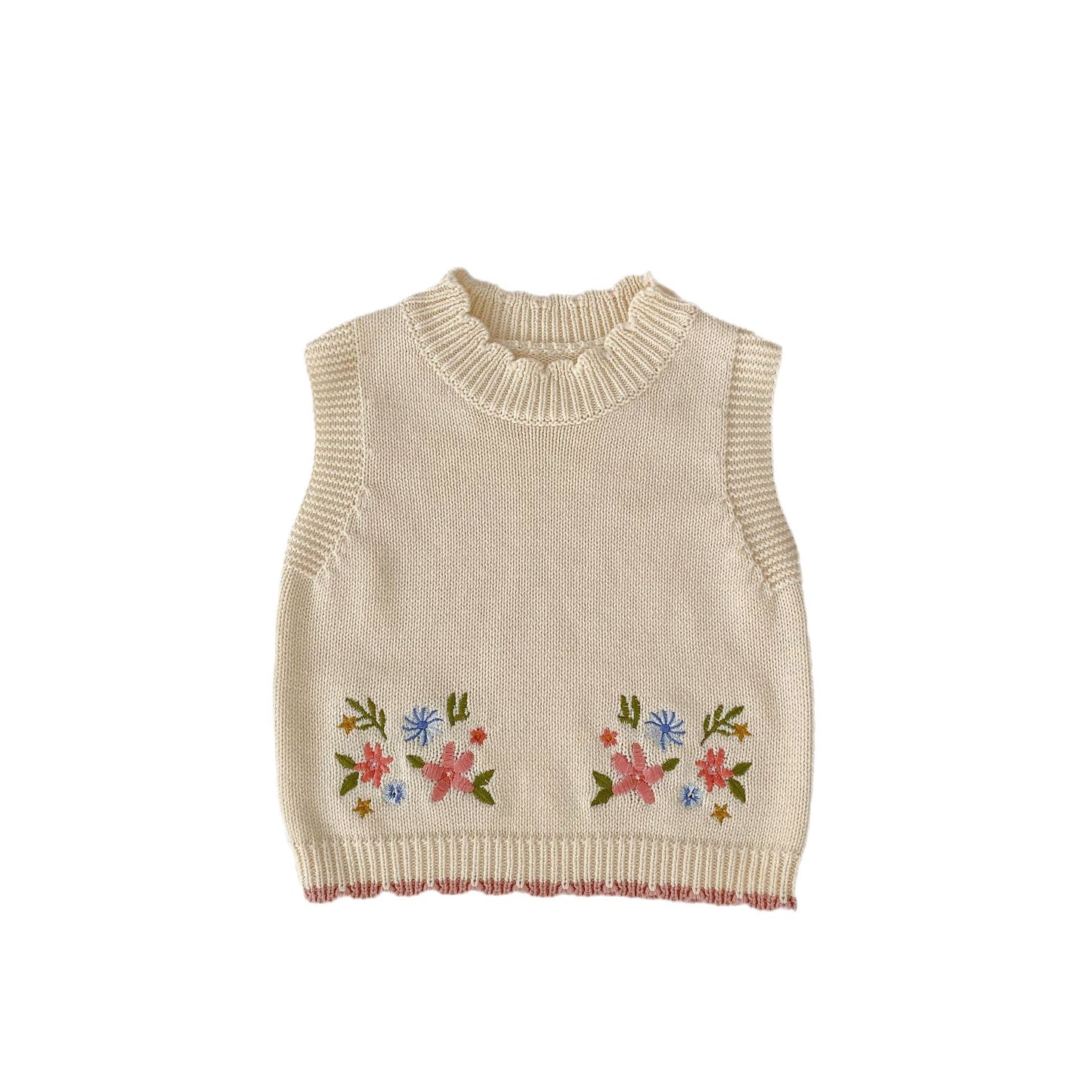 Children's Embroidered Round Neck Pullover Vest