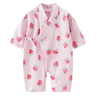 Summer Baby Jumpsuit Long-sleeved Gauze Pajamas