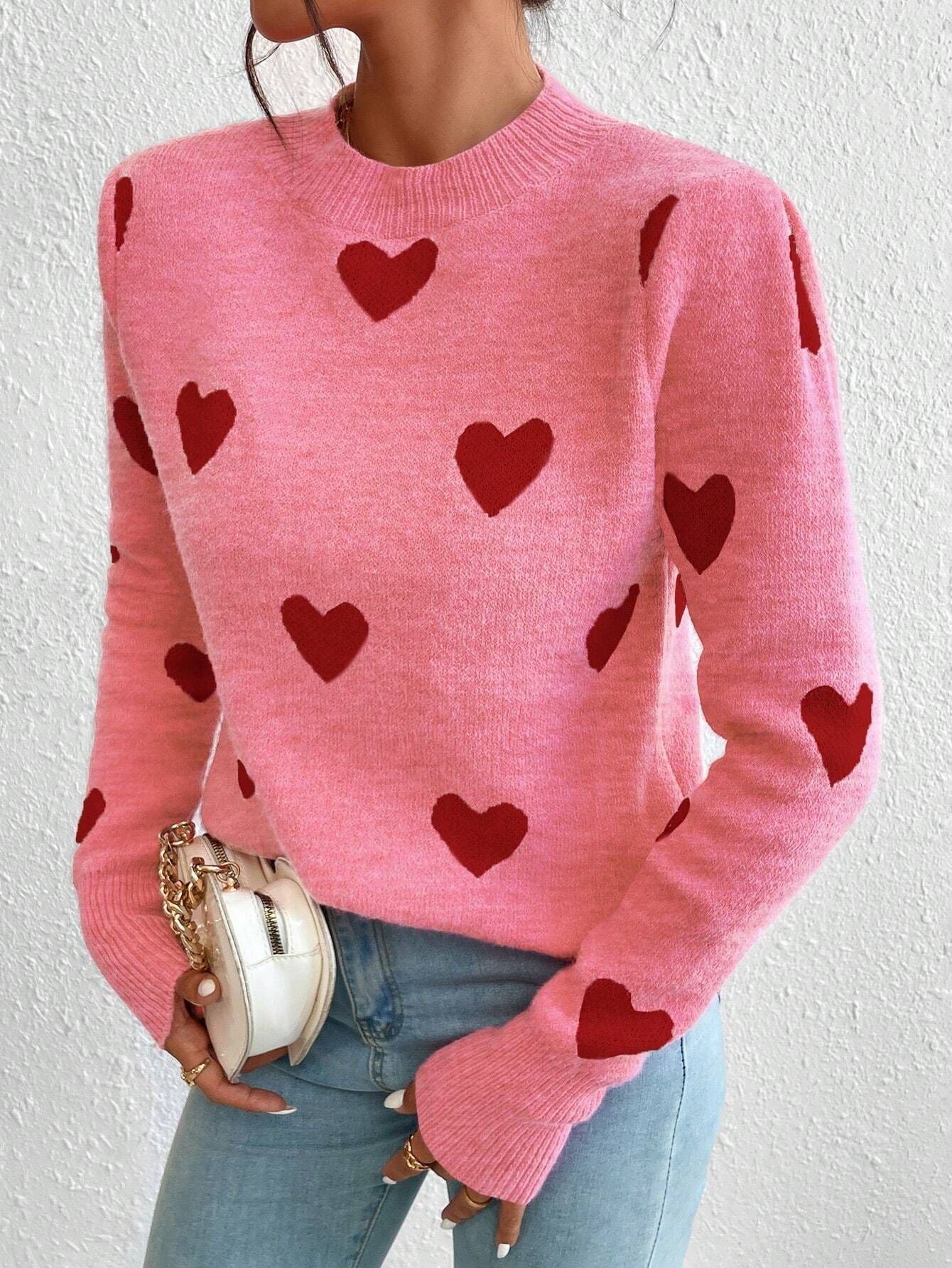 Leisure Heart Jacquard Long Sleeve Crew Neck Pullover Sweater