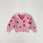 Children Pink Heart-shaped Knitted Cardigan Sweater