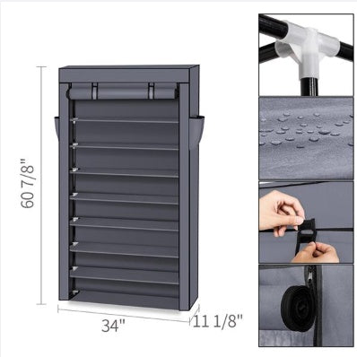 Non Woven Shoe Cabinet With 10 Layers Widened - Gray