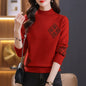 Womens Mock Neck Sweater Top Plaid Colorblock Knitted