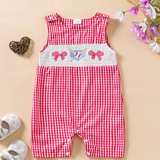 Girls' Fashion Personalized Embroidered Plaid Jumpsuit