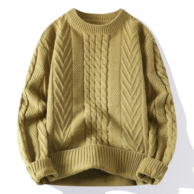 European And American Multicolor Cable-knit Sweater