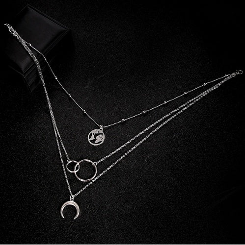 Fashionable Multilayer Boho Moon Map Necklace