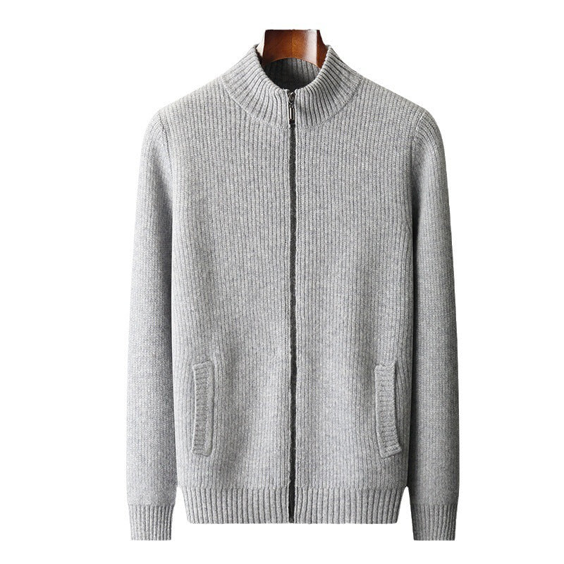 Men's Stand Collar Zipper Knitted Jacket With Pocket