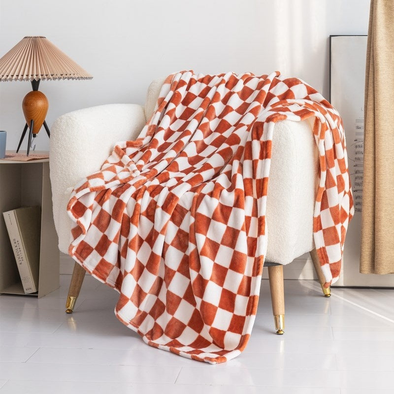 Checkered Flannel Blanket Printed Coral Fleece Thickening Bed Sheet Nap