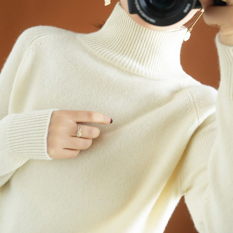 Womens Turtleneck Pullover Long Sleeve Wool Sweater